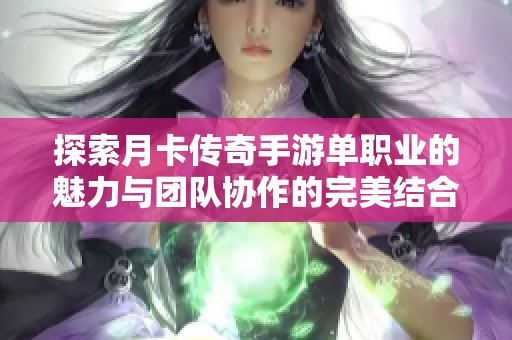 探索月卡传奇手游单职业的魅力与团队协作的完美结合